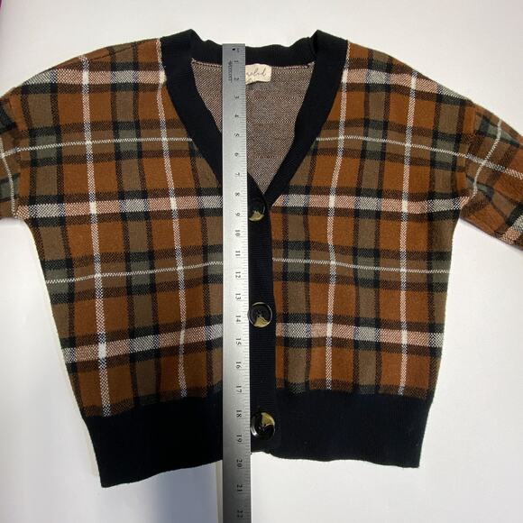 Marled Medium Plaid Button Cardigan Brown Black V-Neck Long Sleeve Soft Stretch - Picture 11 of 13